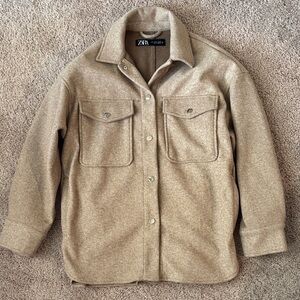 Zara Beige Wool Blend Overshirt